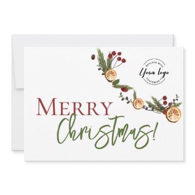 Merry Christmas leaves Oranges wreath Custom Logo Holiday Card