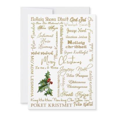 Merry Christmas Many Languages Gold Typography Holiday Card