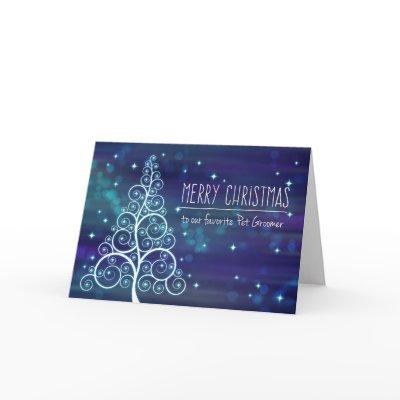 Merry Christmas Pet Groomer, Bokeh Effect & Tree Holiday Card