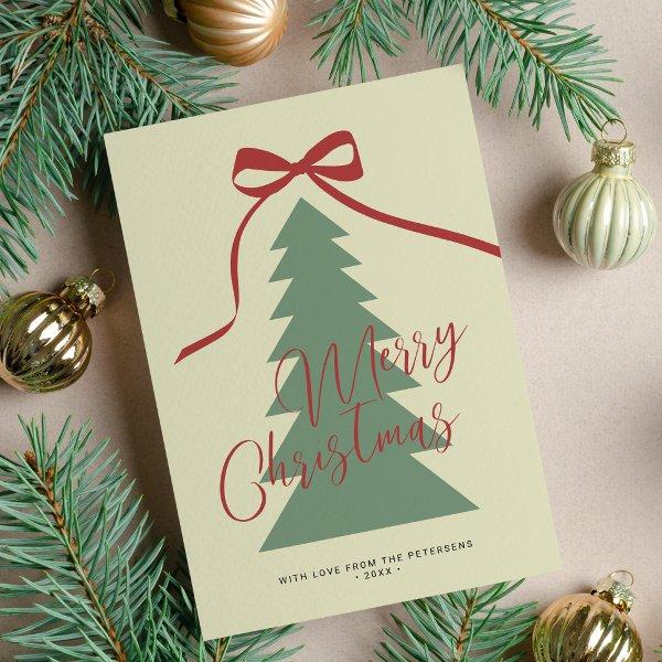 Merry Christmas script red green tree non-photo Holiday Card