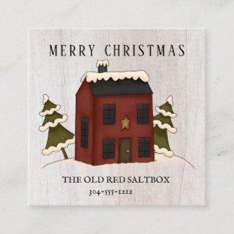 Merry Christmas Snowy Red Saltbox House Holiday Square