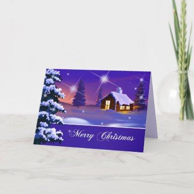 Merry Christmas. Snowy Village Christmas  Holiday Card