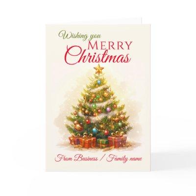 Merry Christmas Tree Business Family Name Holiday Card