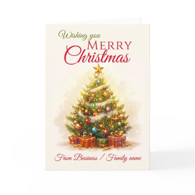 Merry Christmas Tree Business Family Name Holiday Card