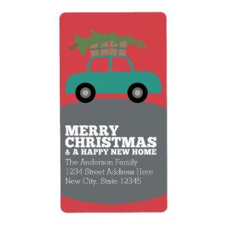Merry Christmas with New Home Address Moving Label