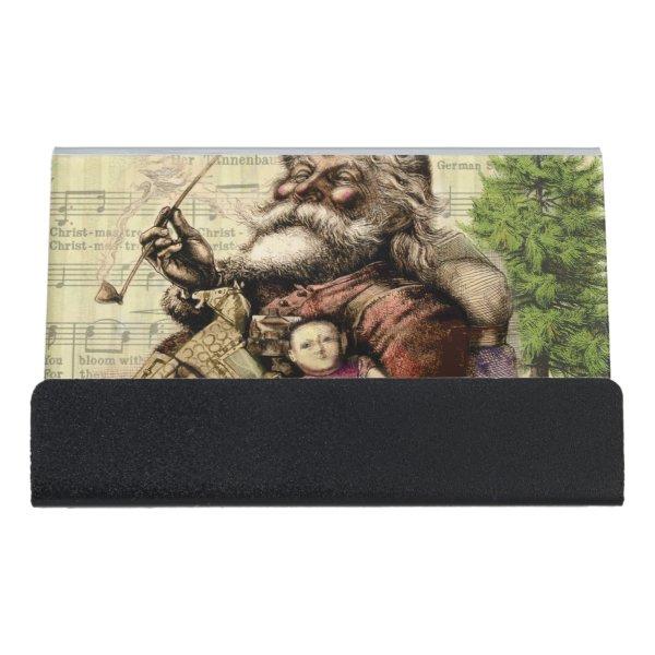 Merry Santa Claus Tree Classic Illustration Desk  Holder
