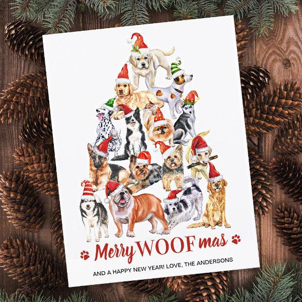 Merry Woofmas Dog Lover Christmas Tree Business Holiday Postcard