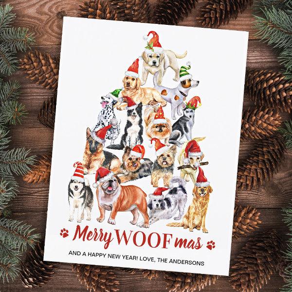 Merry Woofmas Dog Lover Christmas Tree Dogs Holiday Postcard