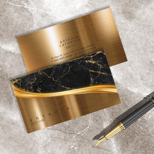 Metal and Glitter Marble Wave Black Gold ID808