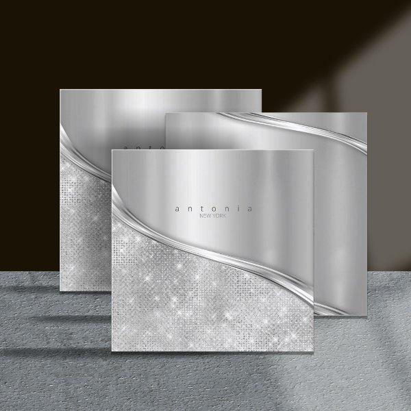 Metal and Glitter Wave Silver Sq ID807 Square