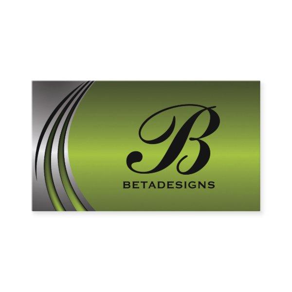 Metal silver grey, green eye-catching monogram