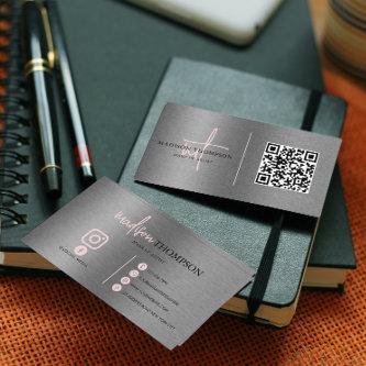 Metallic Brush Steel Silver Script Pink QR Code