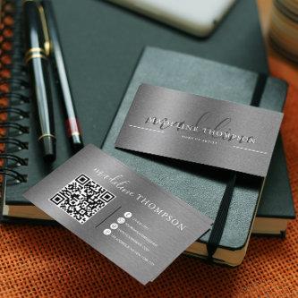 Metallic Brushed Steel Silver Script Qr Code