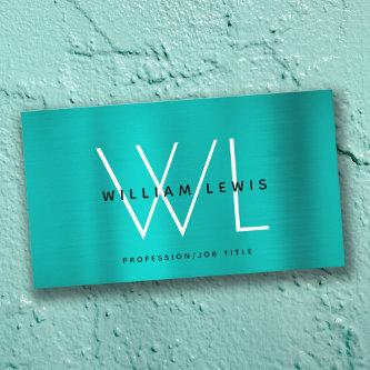 Metallic Teal Turquoise Monogram Modern Minimalist