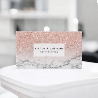 Microblading faux rose pink glitter white marble