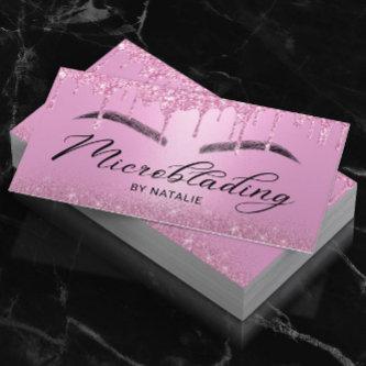 Microblading Pink Glitter Drips Typography Busines
