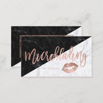 Microblading rose gold typography block marble lip
