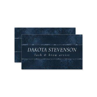 Midnight Navy Romance | Blue Satiny Grunge Damask