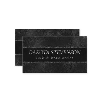Midnight Onyx Romance | Black Satiny Grunge Damask