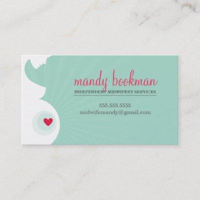 MIDWIFE DOULA CARD pregnant belly heart mint green