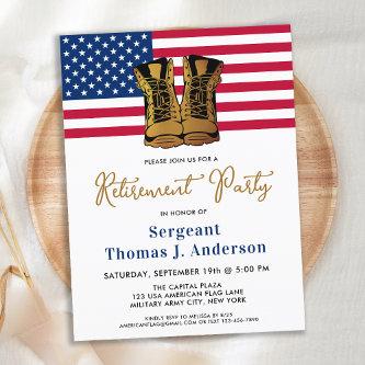 Military Retirement Party Gold Boots American Flag Invitation Postcard