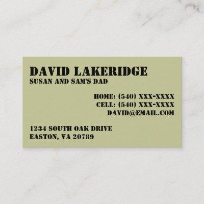 Military Style Daddy Contact  Info Card