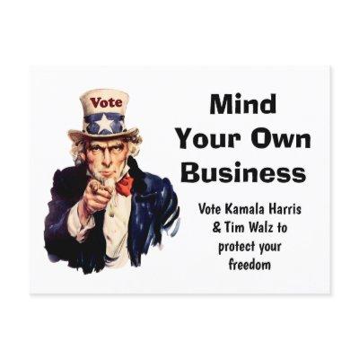 Mind Your Own Business Harris Walz 2024 Postcard