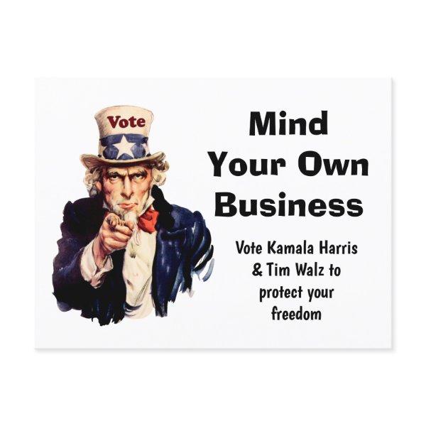 Mind Your Own Business Harris Walz 2024 Postcard