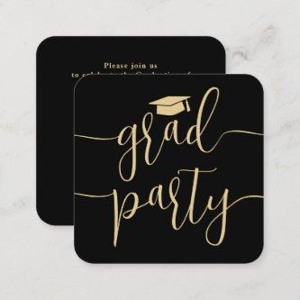 Mini Graduation Party Invitation Black & Gold Card