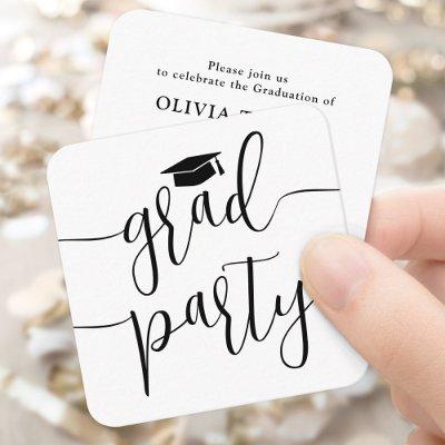Mini Graduation Party Invitation Black White Card