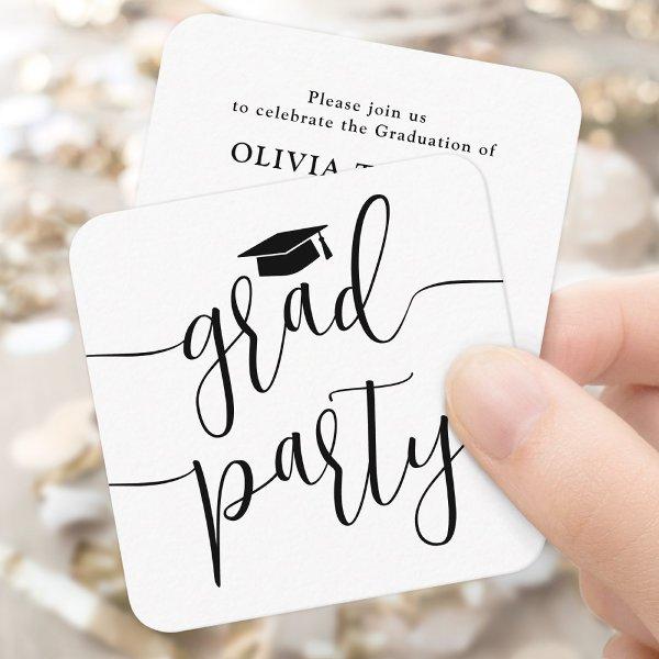 Mini Graduation Party Invitation Black White Card