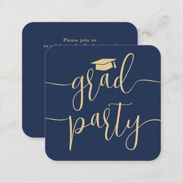 Mini Graduation Party Invitation Navy & Gold Card