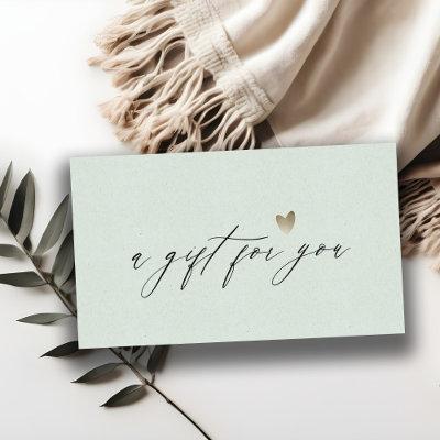 Minimal Aqua Script Gold Heart Gift Certificate