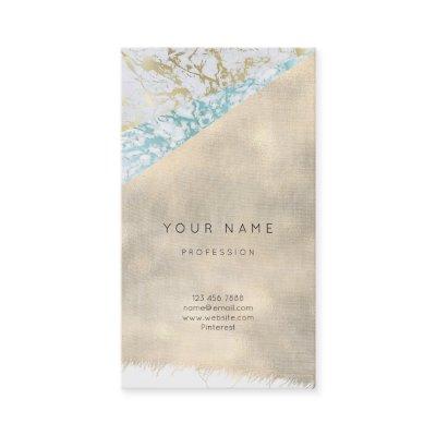 Minimal Aquatic Blue Gray Marble Gold Linen Burlap