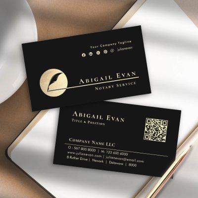 Minimal Black and Gold Feather Logo Notary Service