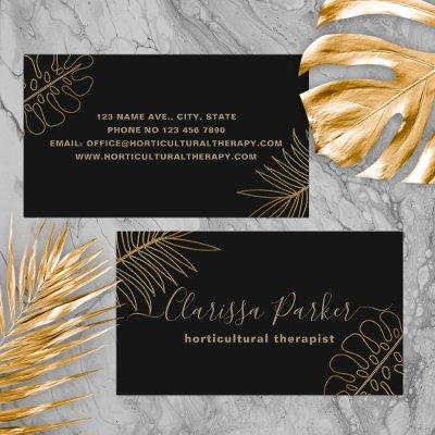 Minimal Black Gold Glitter Tropical Exotic Foliage
