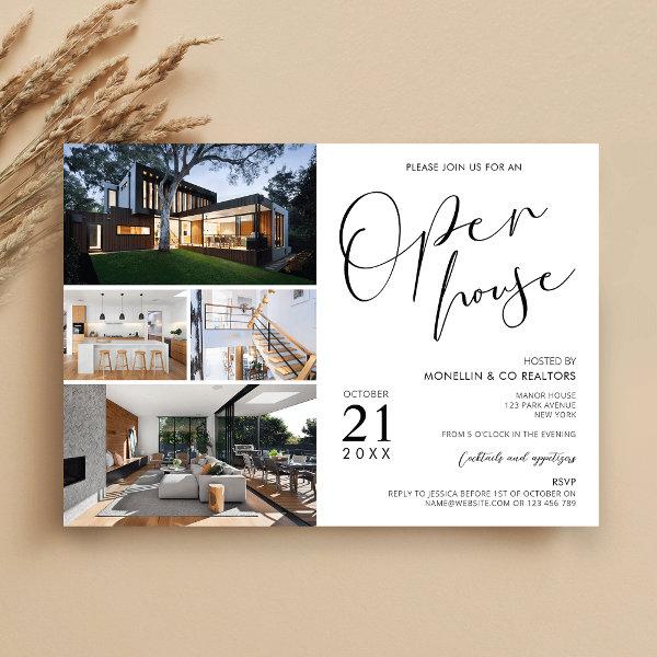 Minimal Black & White Realty Open House 4 Photos Invitation