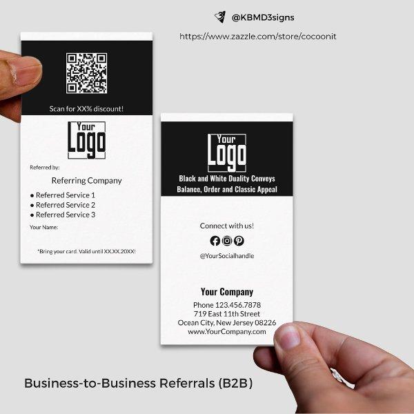 Minimal Black & White Services QR Code B2B  Referral Card