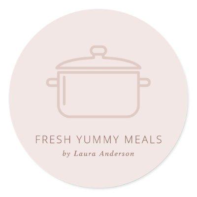 MINIMAL BLUSH PEACH PINK POT MEAL CHEF CATERING CLASSIC ROUND STICKER