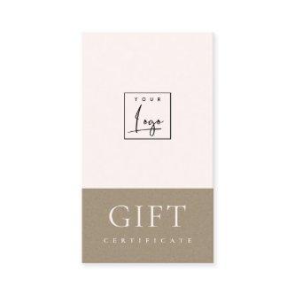 Minimal Blush Pink Kraft Logo Gift Certificate
