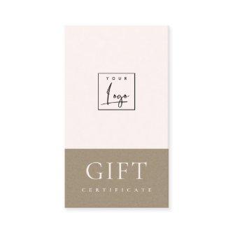 Minimal Blush Pink Kraft Logo Gift Certificate