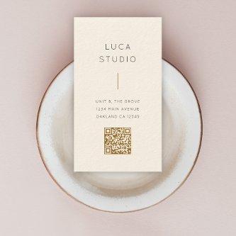 Minimal Clean Simple Modern QR Code Gold and Cream