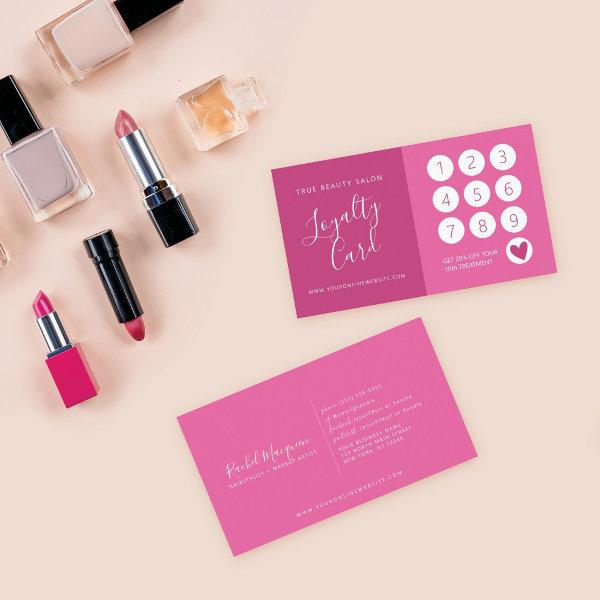 Minimal Elegant Berry Pink White Script Loyalty Card
