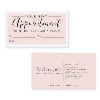 Minimal Elegant Blush Pink White Border Script Appointment Card