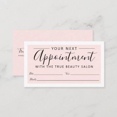 Minimal Elegant Blush Pink White Border Script Appointment Card