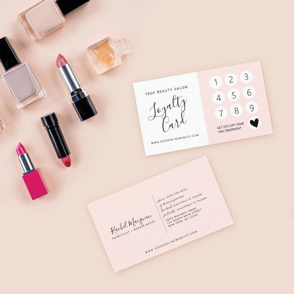 Minimal Elegant Blush Pink White Script Loyalty Card