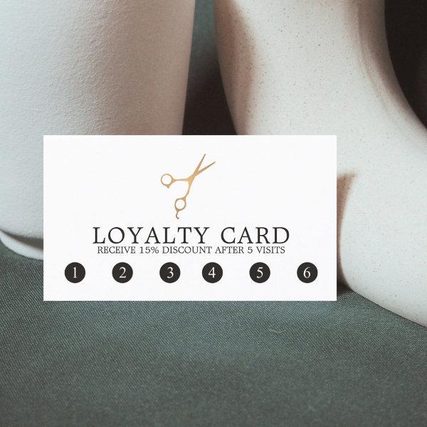 Minimal Elegant Faux Gold Scissor Hair Stylist Loyalty Card