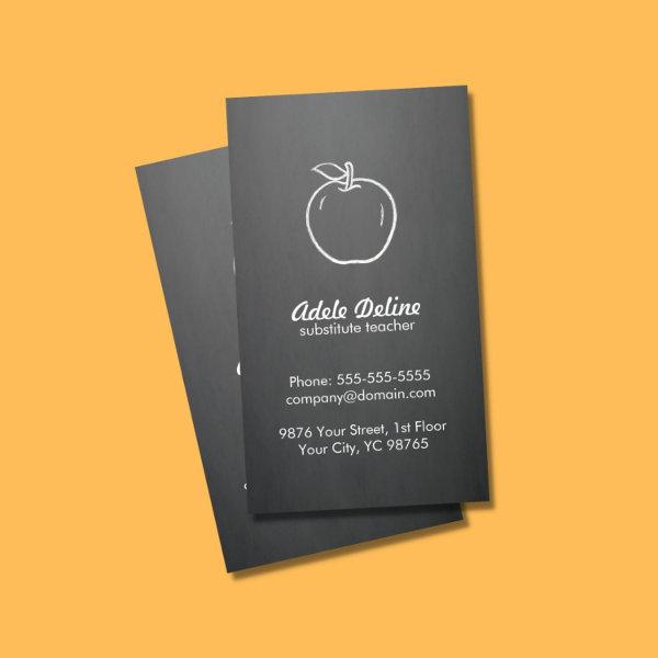 Minimal Elegant Gray White Apple Teacher