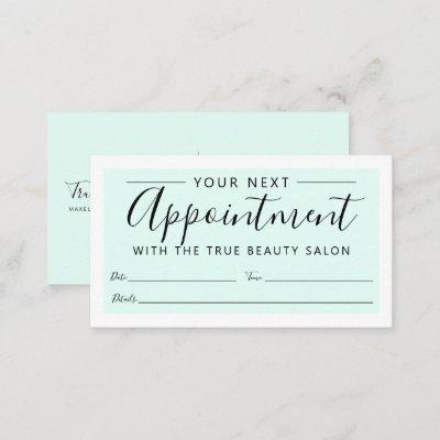 Minimal Elegant Mint Green White Border Script Appointment Card