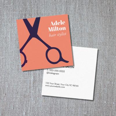 Minimal Elegant Salmon Blue Scissors Hairstylist Square